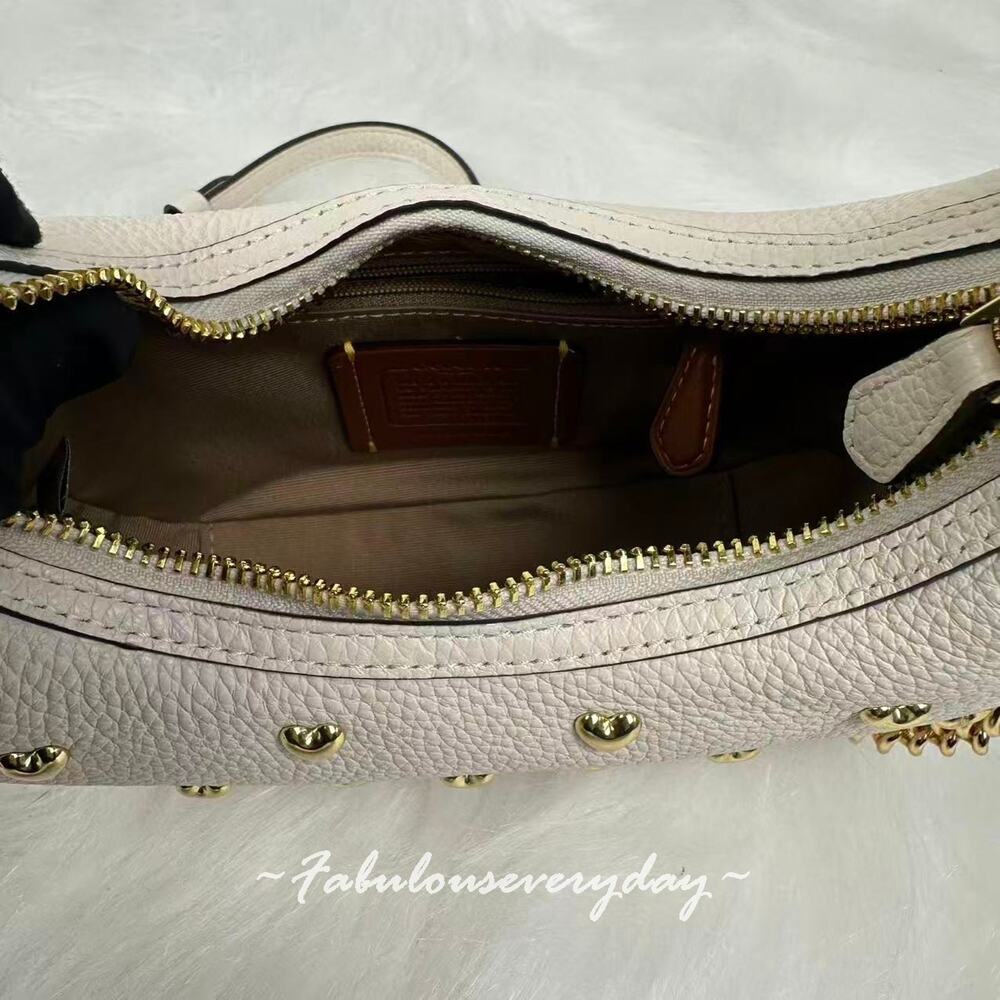 Coach Carmen Mini Crossbody Bag With Heart Rivets Leather/Gold/Chalk CDB85 NWT - Picture 7 of 8